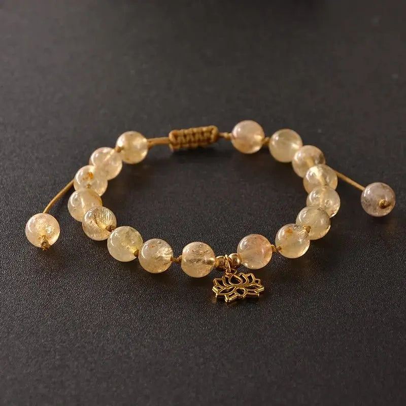 Citrine Mala & Bracelet Set – Hand - Knotted with Lotus Charm for Abundance - Serenity Factory