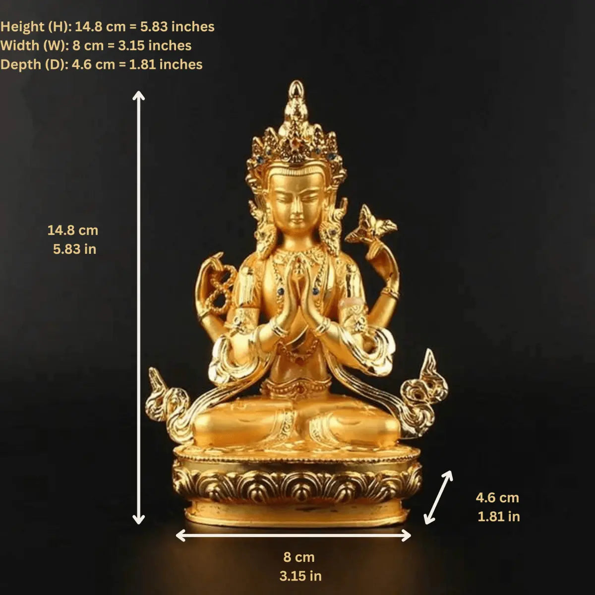Golden Compassion Statue – Elegant Four - Arm Peace & Kindness Figurine - Serenity Factory US