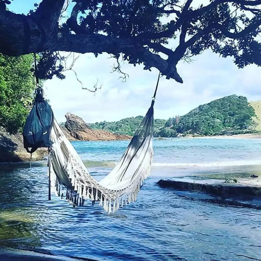 Large Hammock Boho 2 Persons Macrame Fringe 550 lbs - Serenity Factory