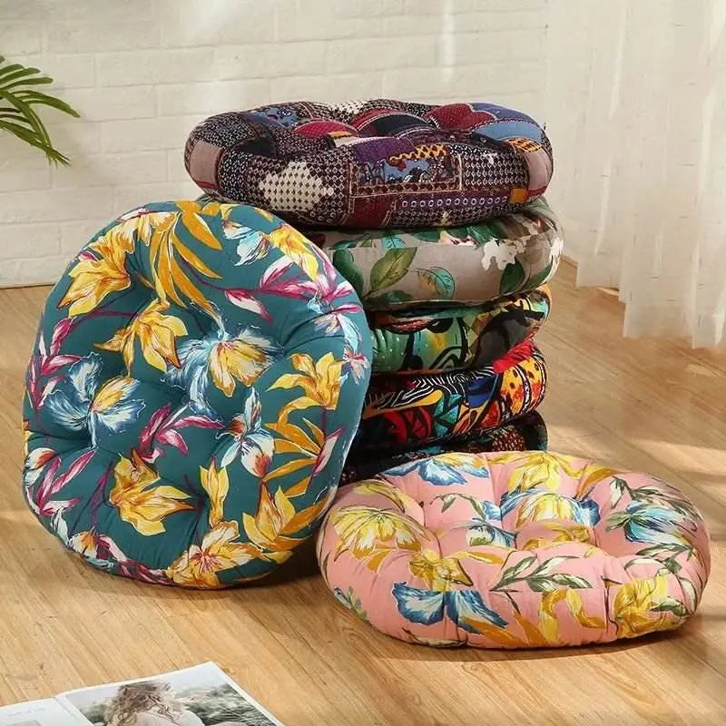 Thick Round meditation cushion - Cotton/Linen Floor Cushion - Serenity Factory
