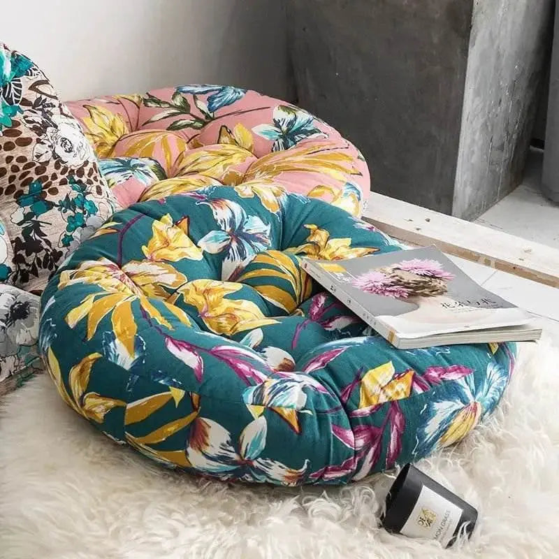 Thick Round meditation cushion - Cotton/Linen Floor Cushion - Serenity Factory