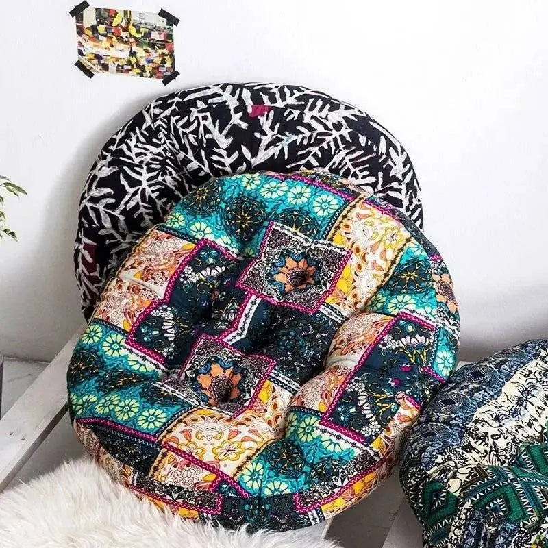 Thick Round meditation cushion - Cotton/Linen Floor Cushion - Serenity Factory