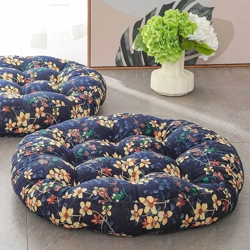 Thick Round meditation cushion - Cotton/Linen Floor Cushion - Serenity Factory