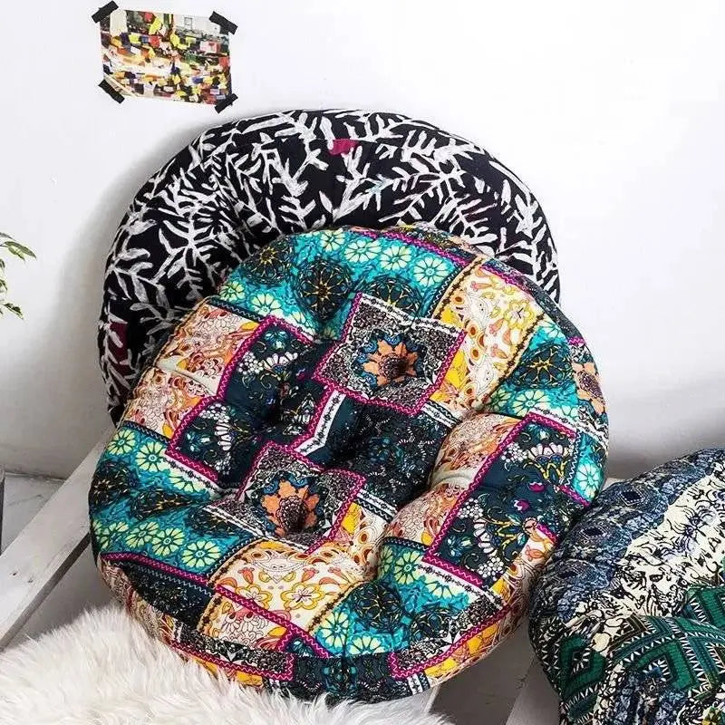 Thick Round meditation cushion - Cotton/Linen Floor Cushion - Serenity Factory