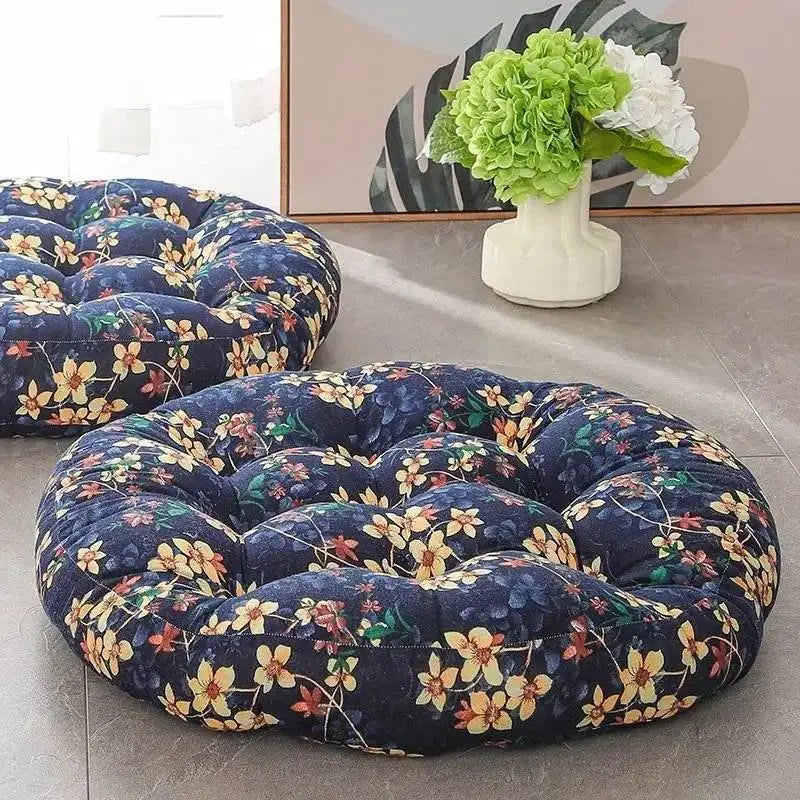Thick Round meditation cushion - Cotton/Linen Floor Cushion - Serenity Factory