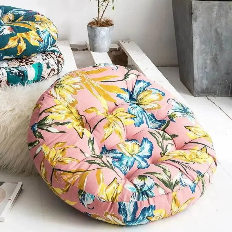 Thick Round meditation cushion - Cotton/Linen Floor Cushion - Serenity Factory