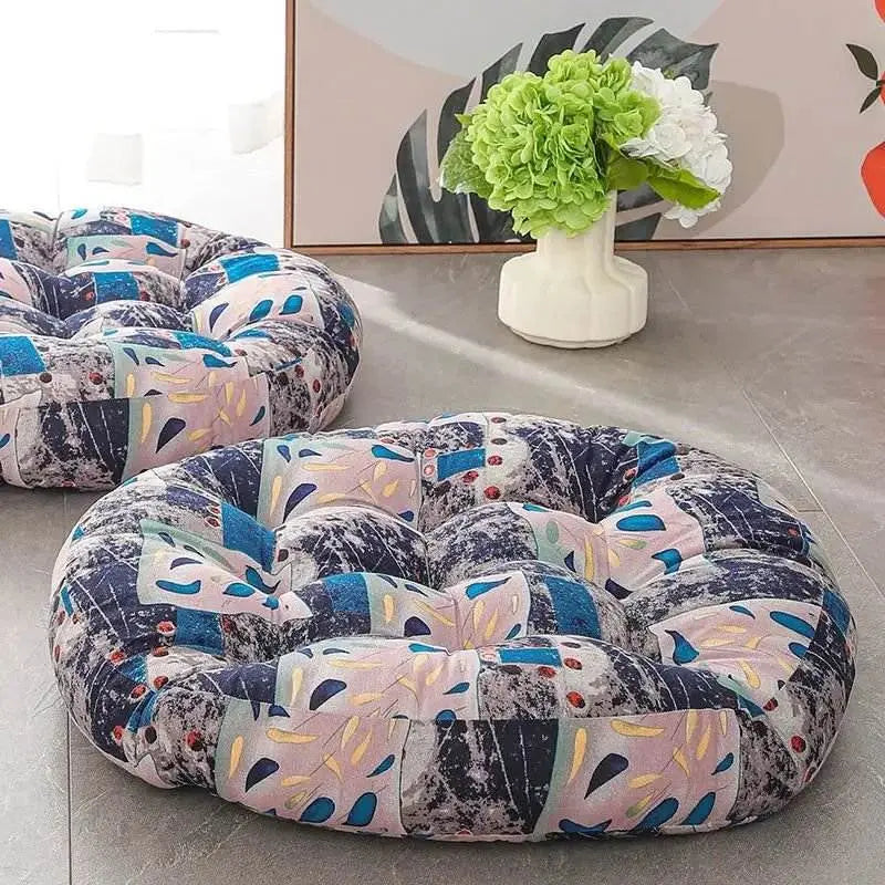 Thick Round meditation cushion - Cotton/Linen Floor Cushion - Serenity Factory