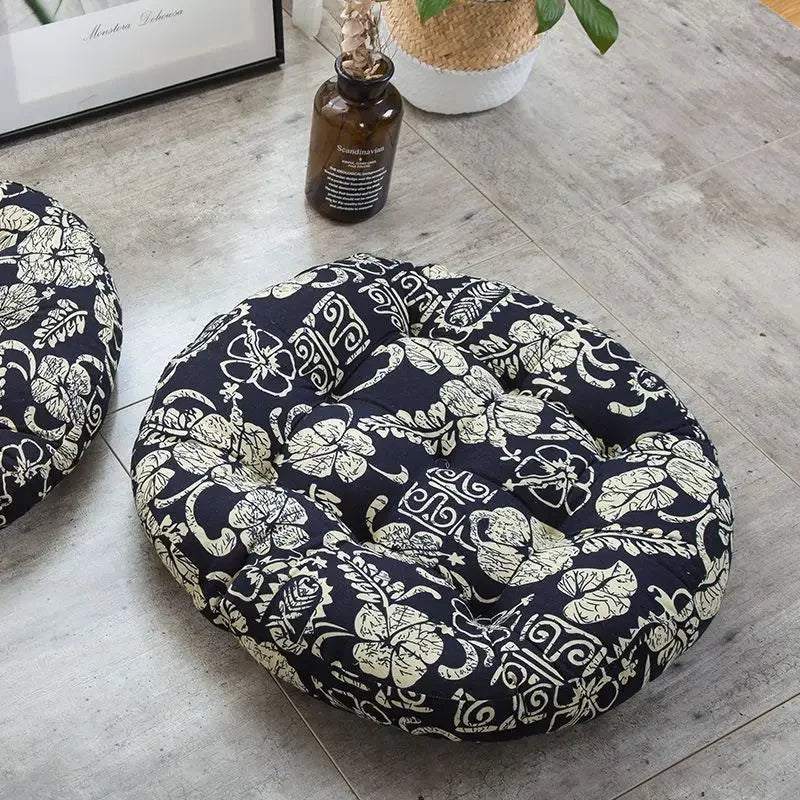 Thick Round meditation cushion - Cotton/Linen Floor Cushion - Serenity Factory