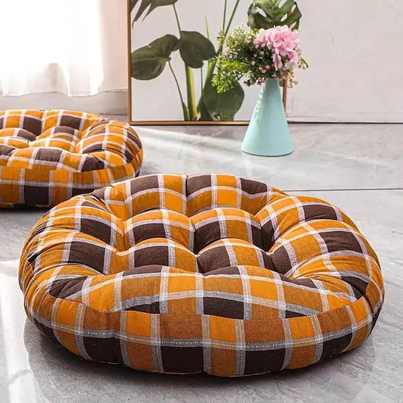 Thick Round meditation cushion - Cotton/Linen Floor Cushion - Serenity Factory