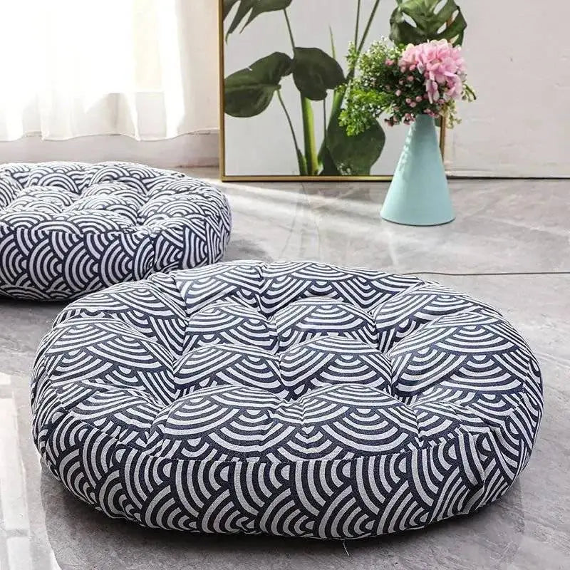 Thick Round meditation cushion - Cotton/Linen Floor Cushion - Serenity Factory