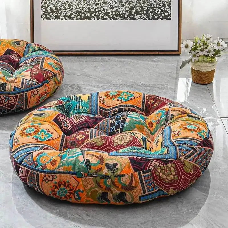 Thick Round meditation cushion - Cotton/Linen Floor Cushion - Serenity Factory