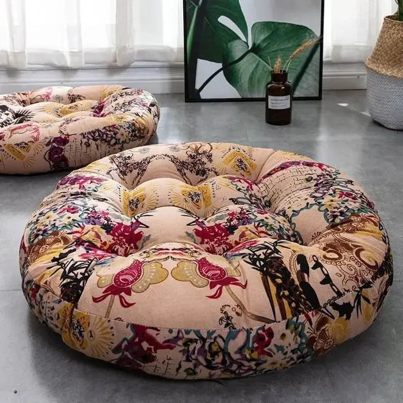 Thick Round meditation cushion - Cotton/Linen Floor Cushion - Serenity Factory