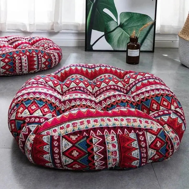 Thick Round meditation cushion - Cotton/Linen Floor Cushion - Serenity Factory