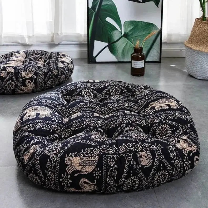 Thick Round meditation cushion - Cotton/Linen Floor Cushion - Serenity Factory