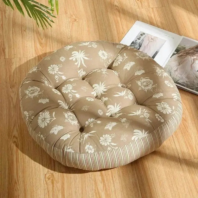 Thick Round meditation cushion - Cotton/Linen Floor Cushion - Serenity Factory