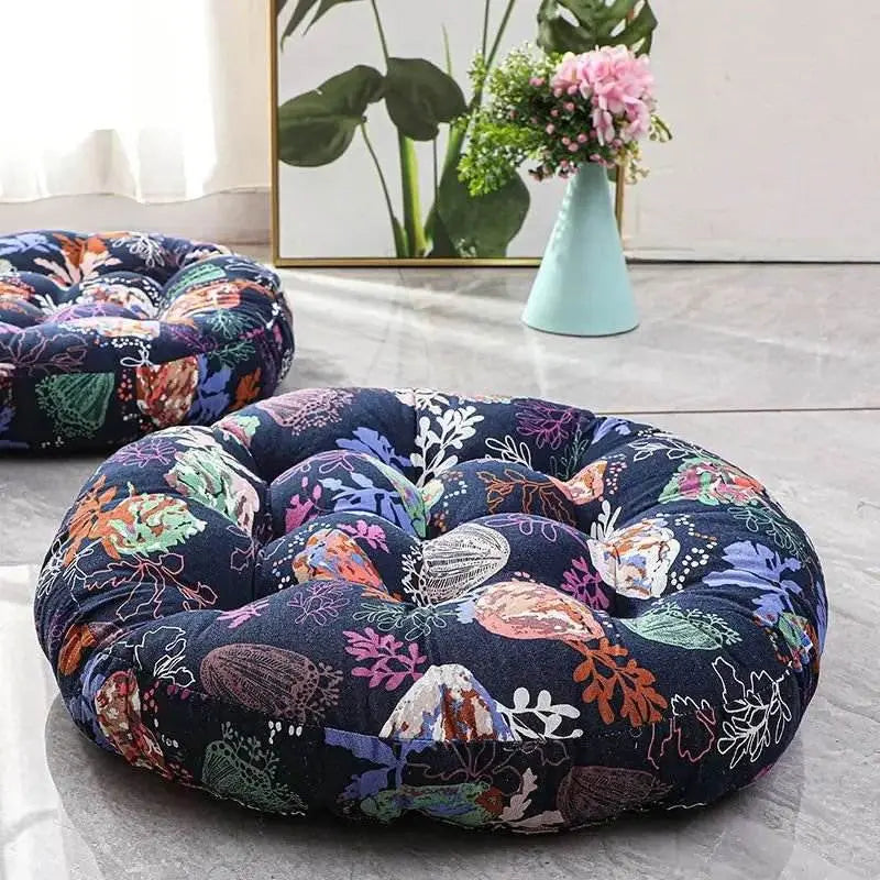 Thick Round meditation cushion - Cotton/Linen Floor Cushion - Serenity Factory