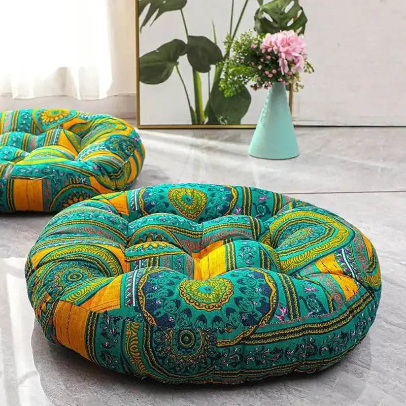 Thick Round meditation cushion - Cotton/Linen Floor Cushion - Serenity Factory