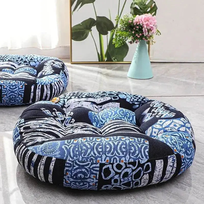 Thick Round meditation cushion - Cotton/Linen Floor Cushion - Serenity Factory