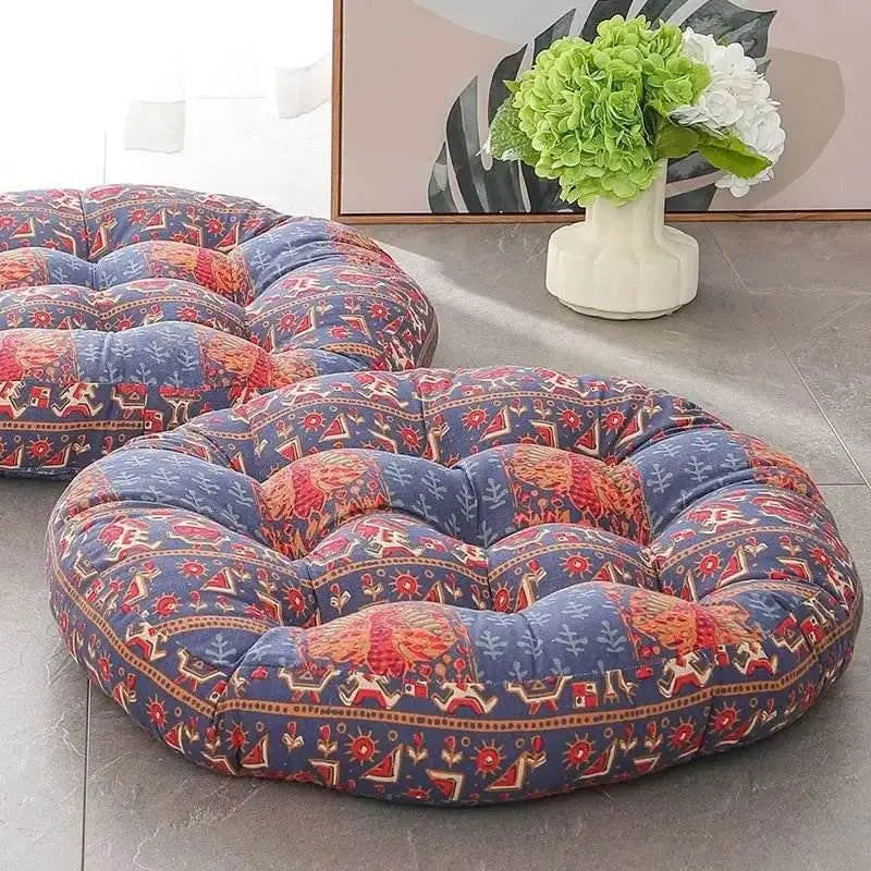 Thick Round meditation cushion - Cotton/Linen Floor Cushion - Serenity Factory
