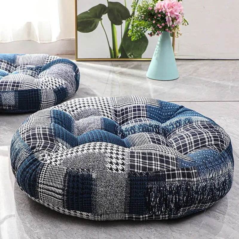 Thick Round meditation cushion - Cotton/Linen Floor Cushion - Serenity Factory