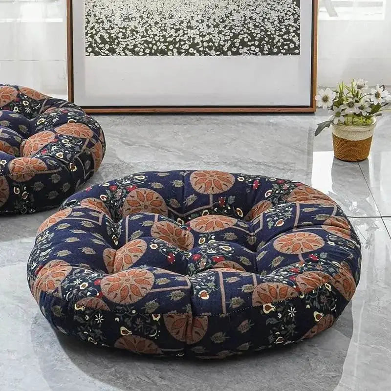 Thick Round meditation cushion - Cotton/Linen Floor Cushion - Serenity Factory