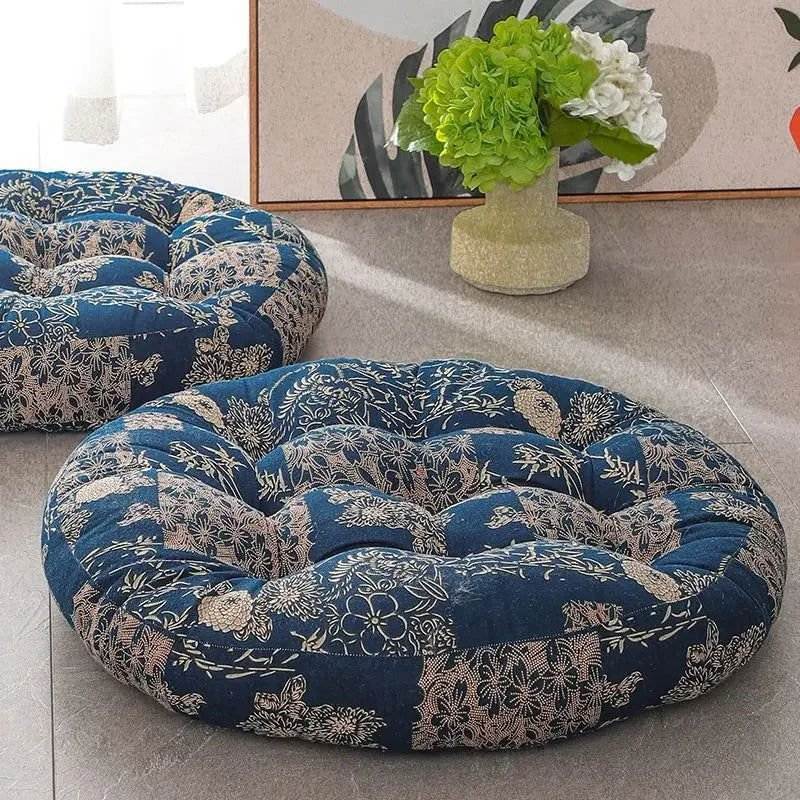Thick Round meditation cushion - Cotton/Linen Floor Cushion - Serenity Factory