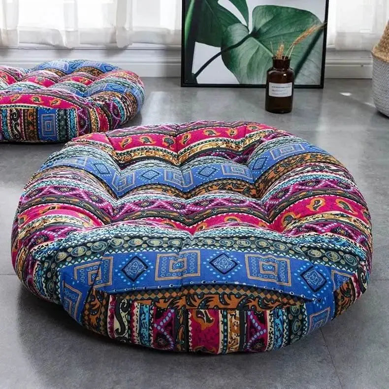 Thick Round meditation cushion - Cotton/Linen Floor Cushion - Serenity Factory