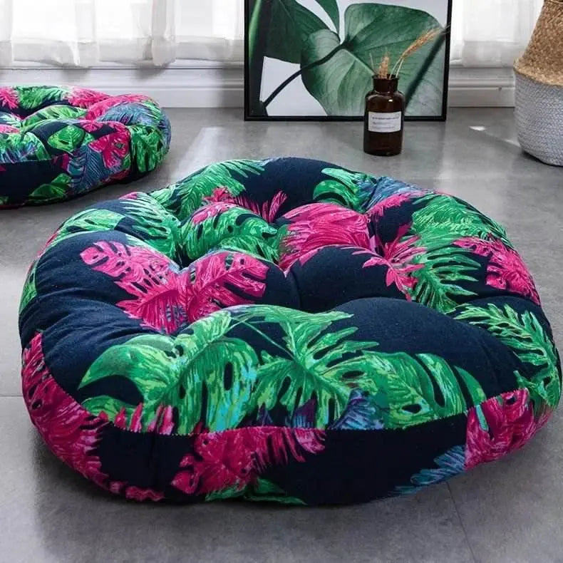 Thick Round meditation cushion - Cotton/Linen Floor Cushion - Serenity Factory