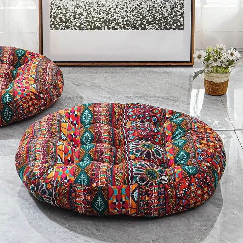 Thick Round meditation cushion - Cotton/Linen Floor Cushion - Serenity Factory