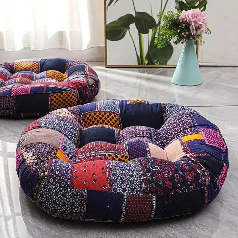 Thick Round meditation cushion - Cotton/Linen Floor Cushion - Serenity Factory