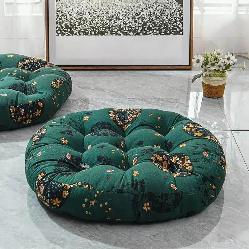 Thick Round meditation cushion - Cotton/Linen Floor Cushion - Serenity Factory