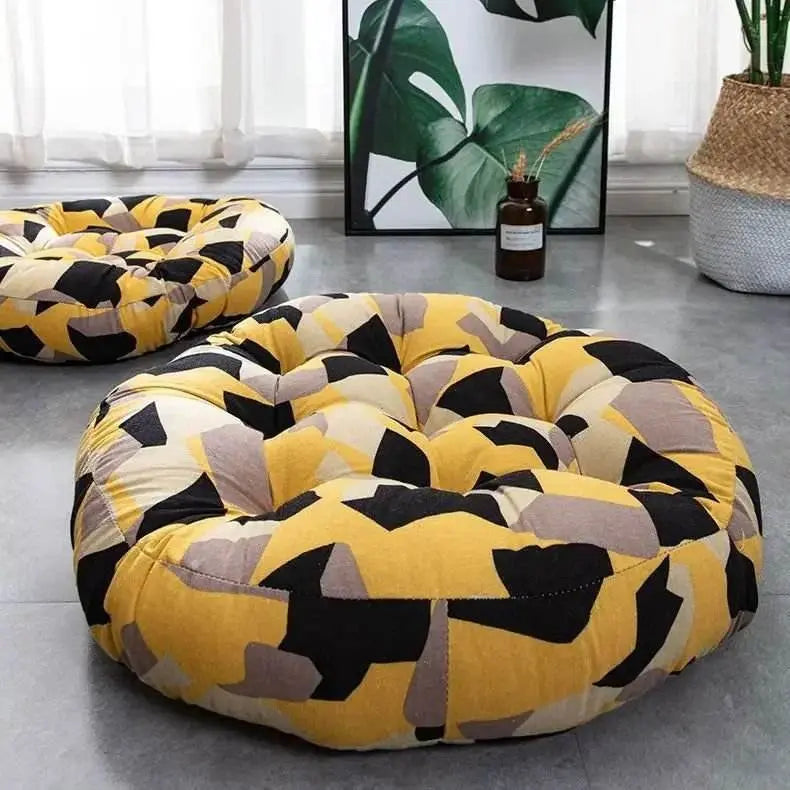 Thick Round meditation cushion - Cotton/Linen Floor Cushion - Serenity Factory
