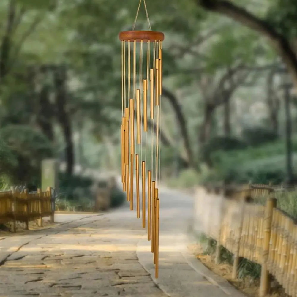 18 - Pipe Serenity Rotating Gold WindChimes – Cascading 35" Tall - Serenity Factory