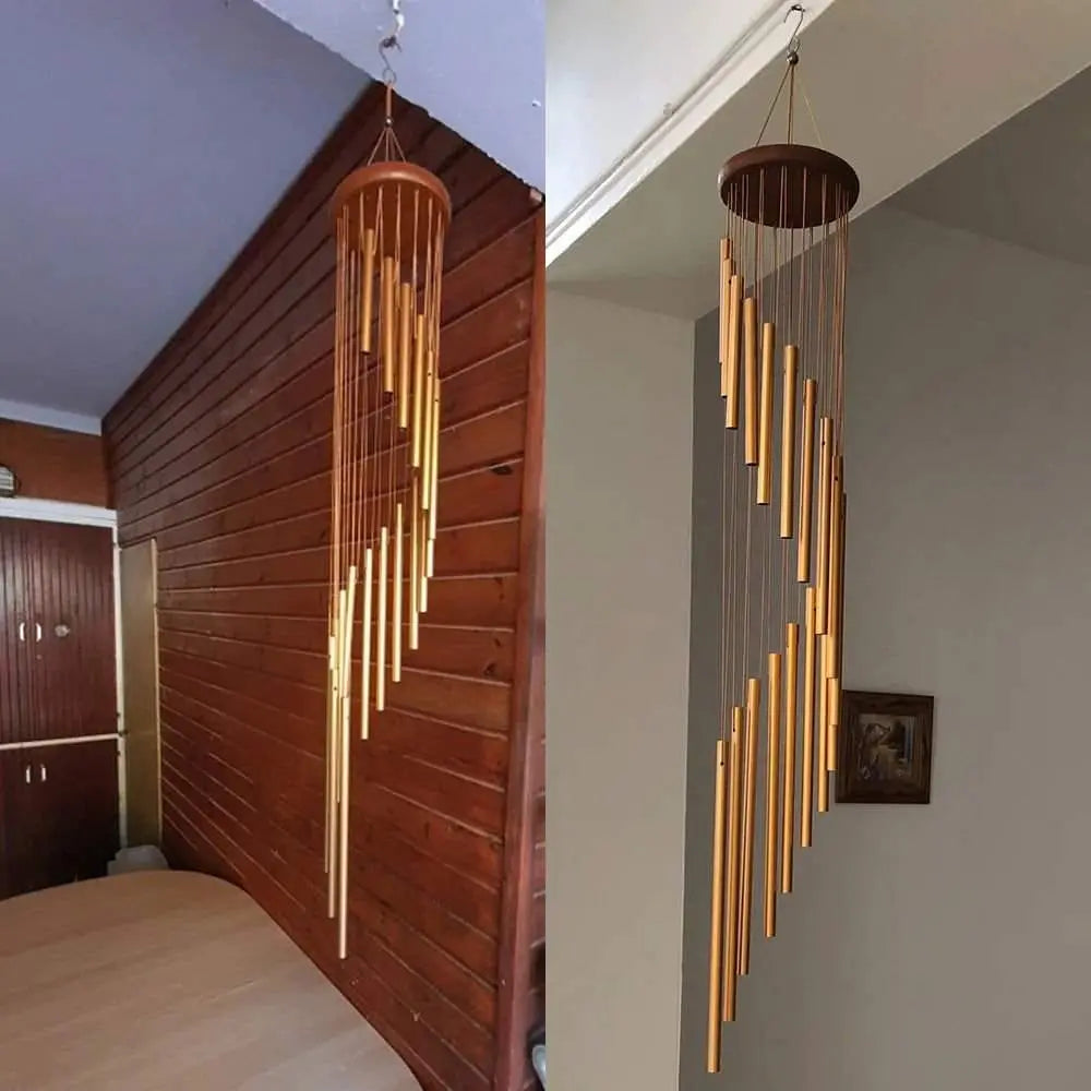 18 - Pipe Serenity Rotating Gold WindChimes – Cascading 35" Tall - Serenity Factory