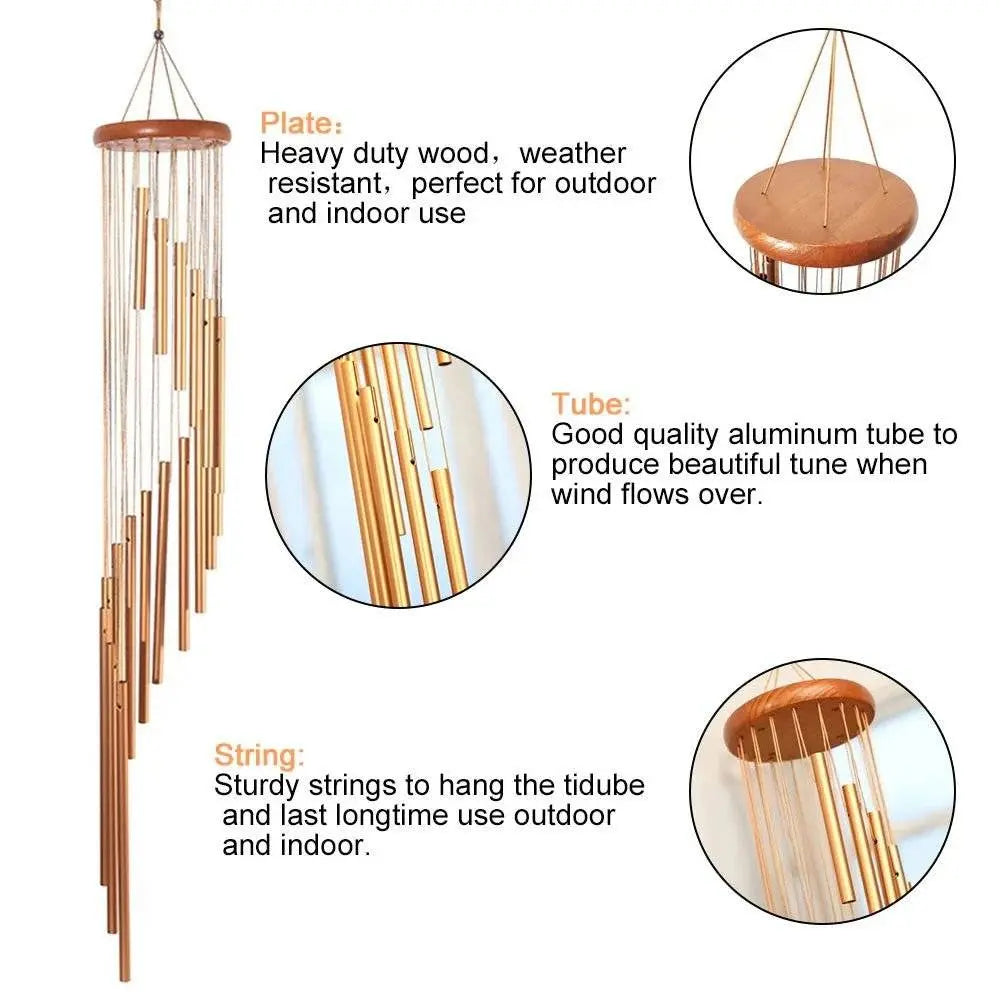 18 - Pipe Serenity Rotating Gold WindChimes – Cascading 35" Tall - Serenity Factory