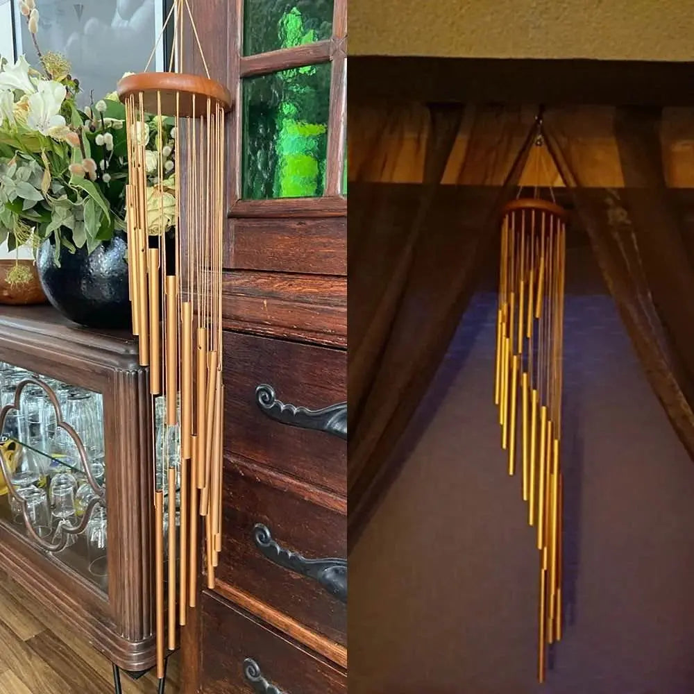 18 - Pipe Serenity Rotating Gold WindChimes – Cascading 35" Tall - Serenity Factory