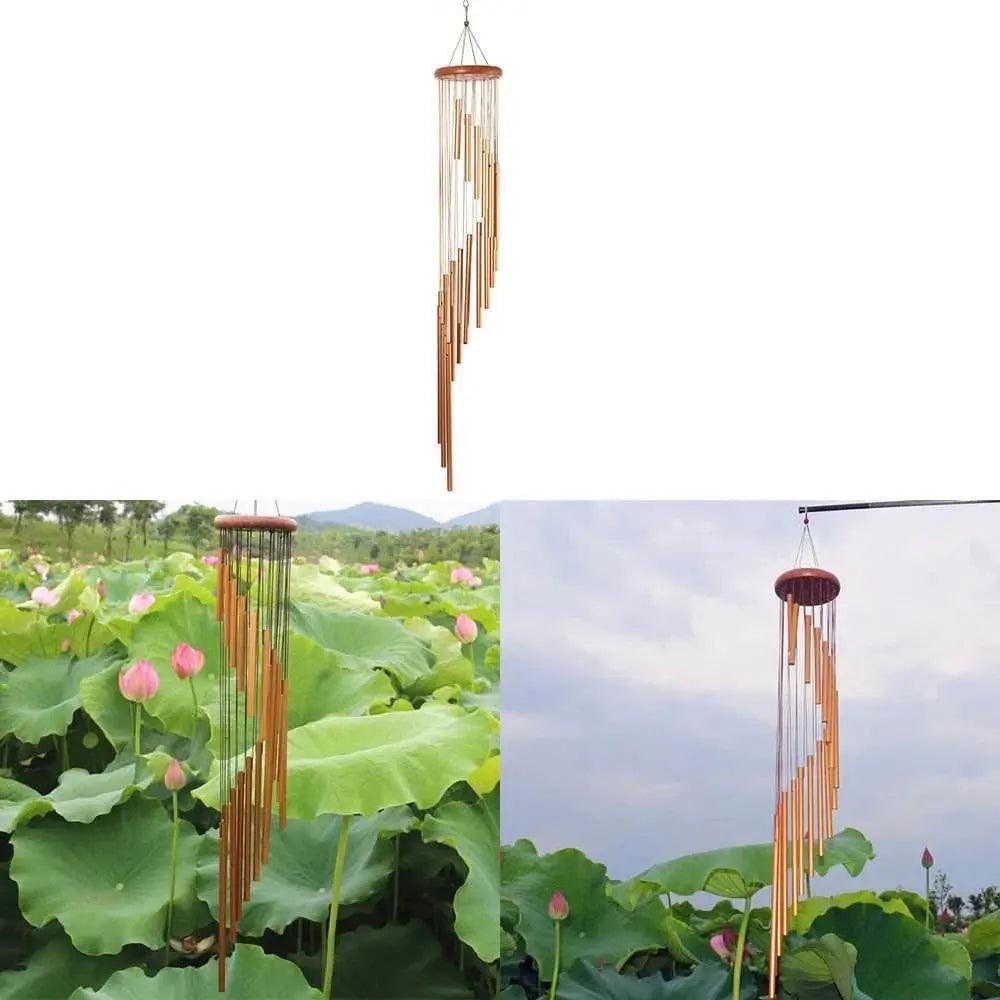 18 - Pipe Serenity Rotating Gold WindChimes – Cascading 35" Tall - Serenity Factory