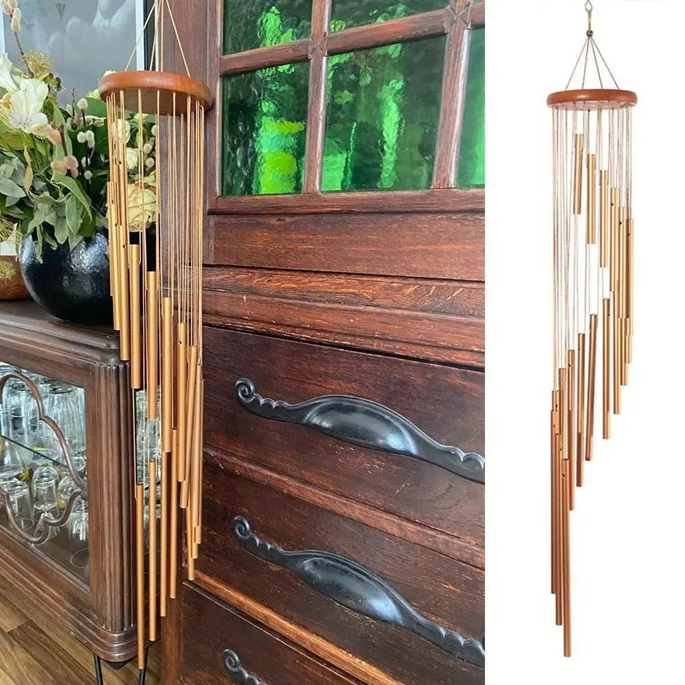 18 - Pipe Serenity Rotating Gold WindChimes – Cascading 35" Tall - Serenity Factory