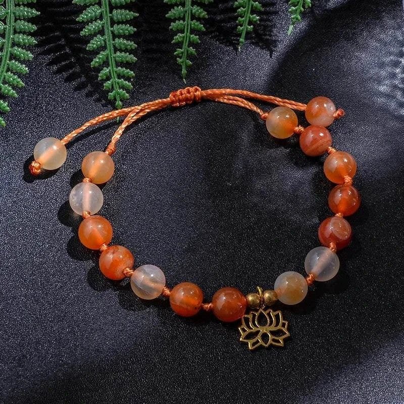Carnelian Mala with Golden Lotus – 108 Knotted Beads for Strength & Vitality - Serenevi
