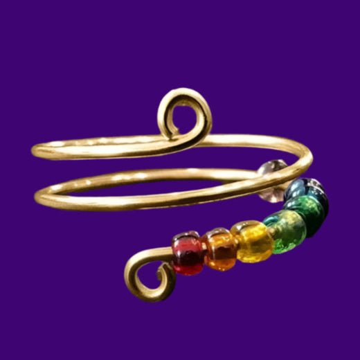 Fidget Ring - Sterling Silver 7 Chakra beads. Adjustable - Serenevi