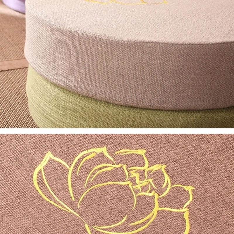 Linen Lotus embroidered Meditation cushion - Serenity Factory