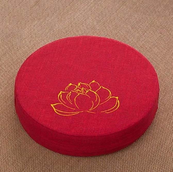 Linen Lotus embroidered Meditation cushion - Serenity Factory