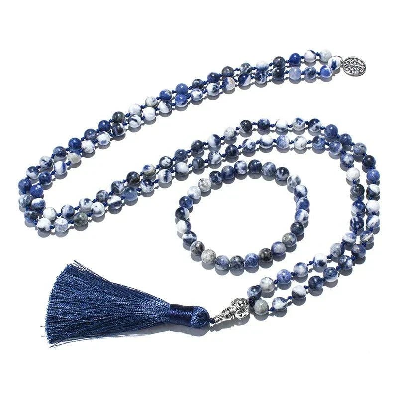 Mala Knotted 108 Blue Sodalite Beads. Mala only or Bracelet Set - Serenevi