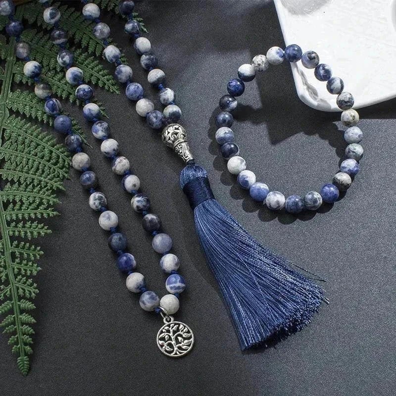 Mala Knotted 108 Blue Sodalite Beads. Mala only or Bracelet Set - Serenevi