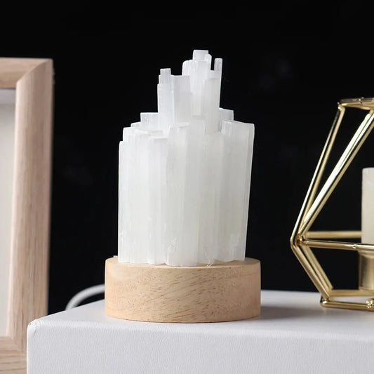 Lamp Natural Selenite for Colorful Nights - Choice of colors - Serenity Factory US