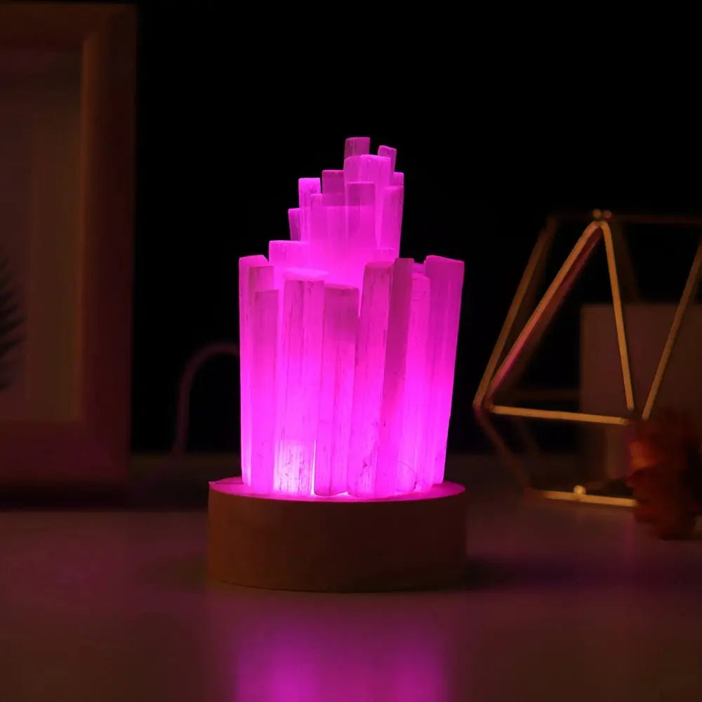 Lamp Natural Selenite for Colorful Nights - Choice of colors - Serenity Factory US