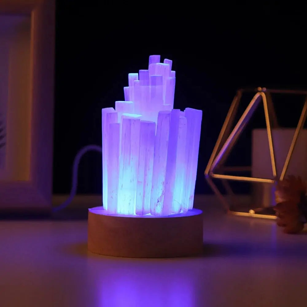 Lamp Natural Selenite for Colorful Nights - Choice of colors - Serenity Factory US