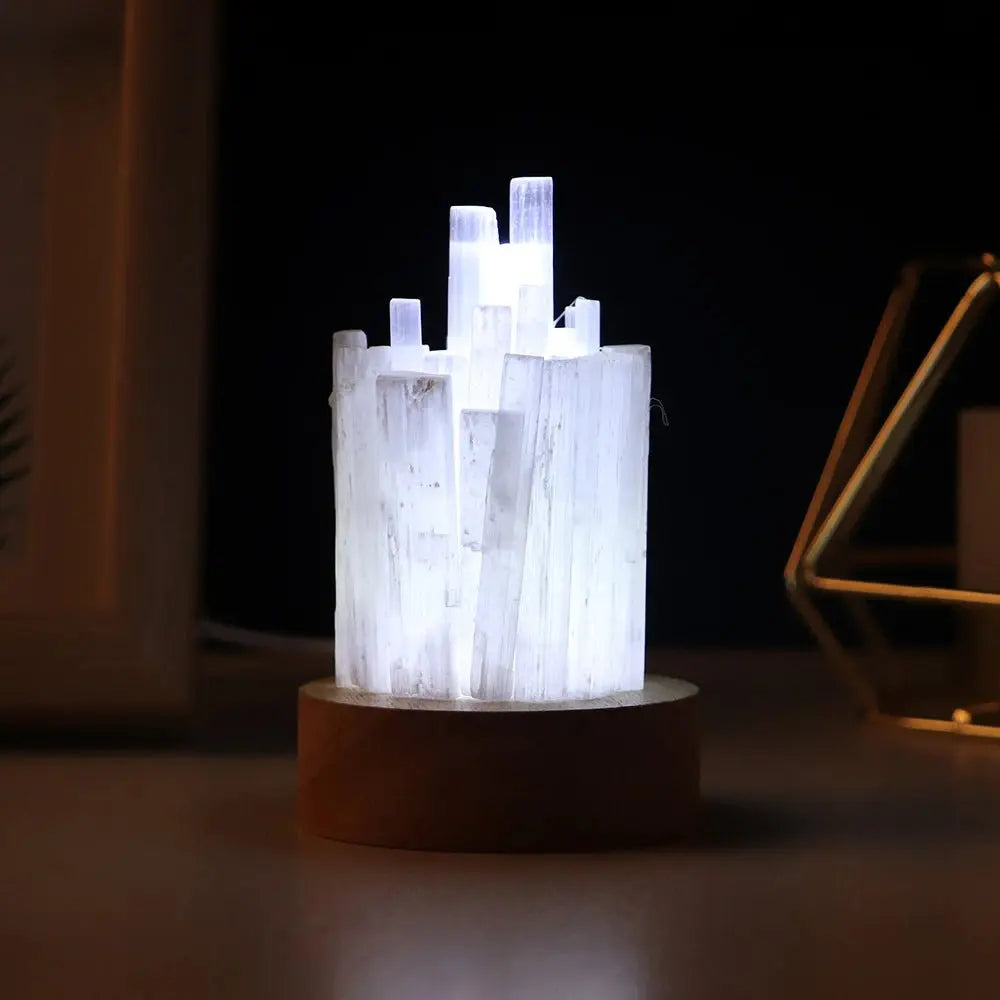 Lamp Natural Selenite for Colorful Nights - Choice of colors - Serenity Factory US