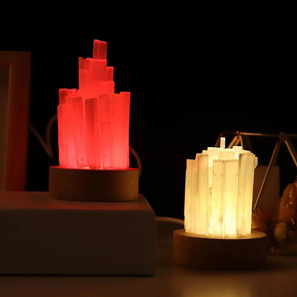 Lamp Natural Selenite for Colorful Nights - Choice of colors - Serenity Factory US