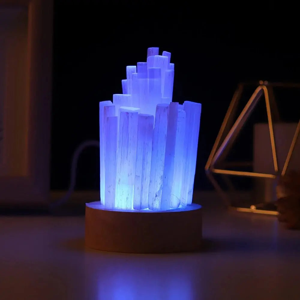 Lamp Natural Selenite for Colorful Nights - Choice of colors - Serenity Factory US